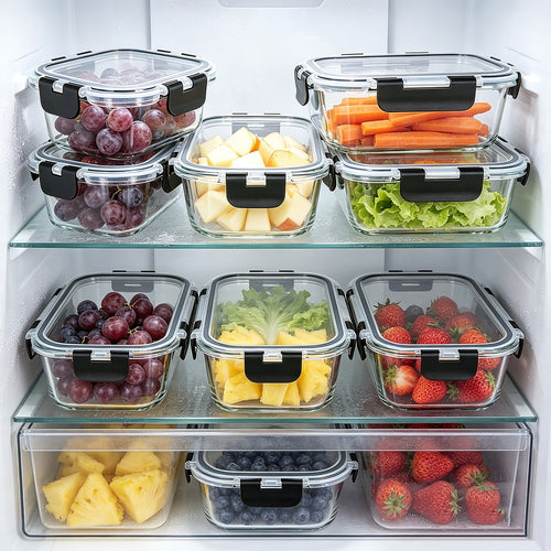 24 Piece Glass Food Storage Containers with Airtight Leakproof Lids Meal Prep Kitchen Storage Set