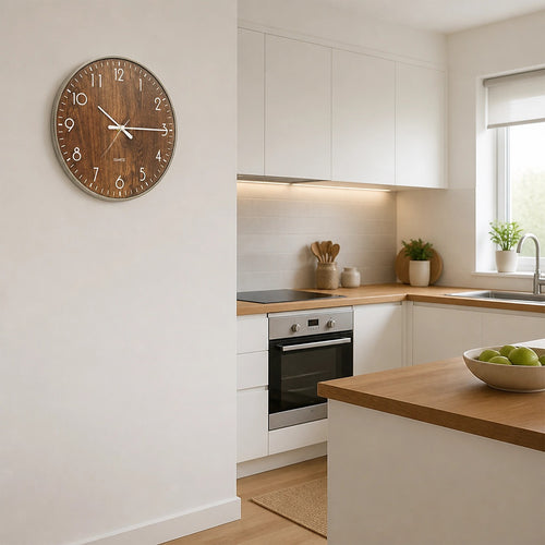 14-inch Round Wall Clock Silent Non-Ticking Quartz Battery Operated Wood Grain