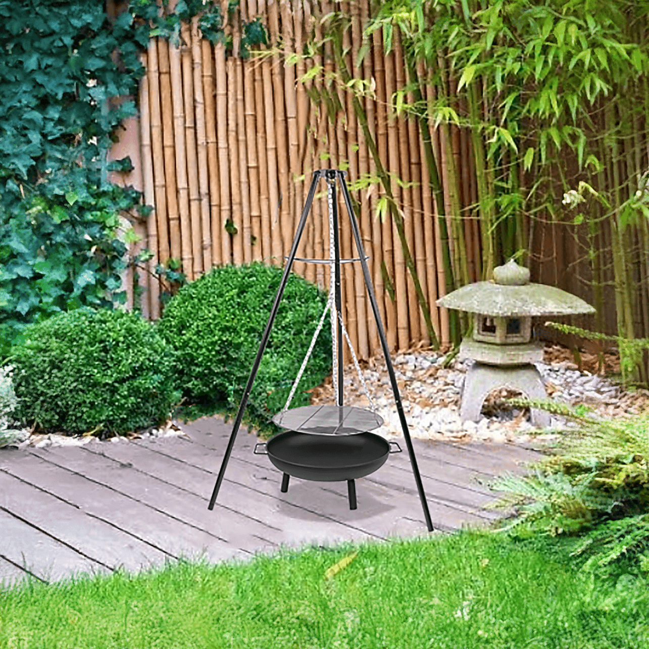 Heavy-Duty Iron Fire Pit Tripod, Foldable Camping Grill Stand, Outdoor Campfire Stand For Dutch Oven, BBQ & Camping Accessory, No * Function, Uncharged