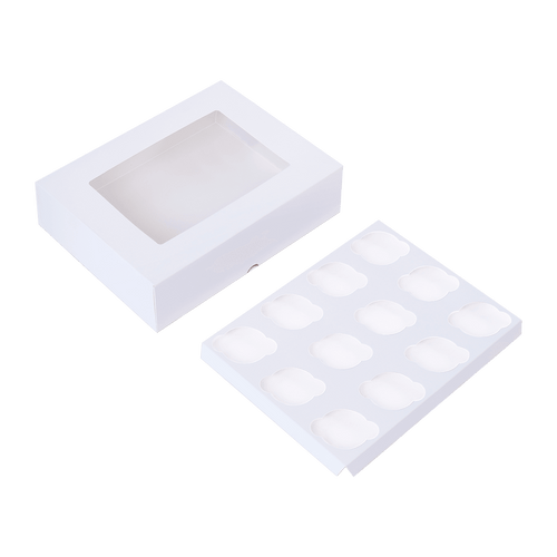 50pcs Cupcake Boxes 12-Hole Laminated Clear Window Face Boxes Favour