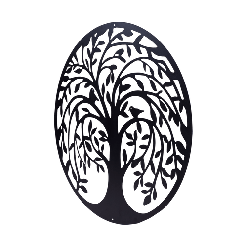 60cm Tree of Life & Birds Round Metal Wall Garden Art Sculpture