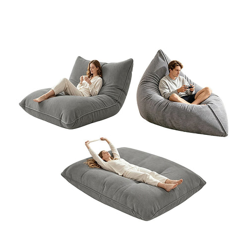 3 in 1 Bean Bag Cover No Filling Grey Corduroy 140 x 180cm
