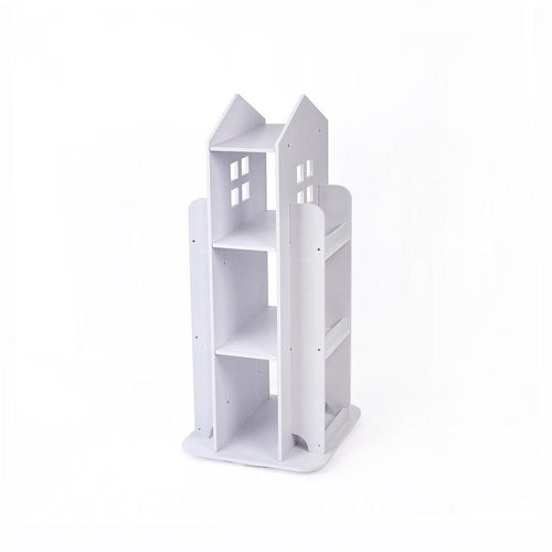 Rotating Bookcase Bookshelf Kids Book Organiser Rack Wooden Castle Display Shelf