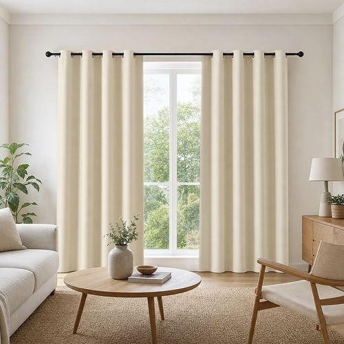 Cream 2X Blockout Curtains – Blackout Window Draperies Pair with Eyelets for Bedroom 132x160cm