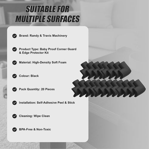 20pcs Baby Proof Corner Guards Foam Edge Protectors Black