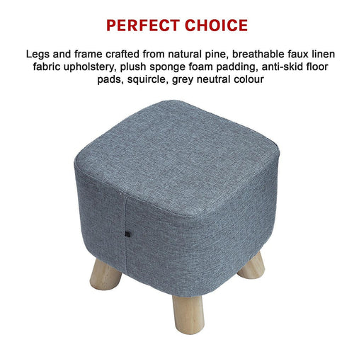 Grey Fabric Ottoman Foot Stool Rest Pouffe Wood Padded Seat  Squircle