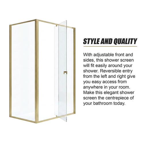 Adjustable Semi Frameless Shower Screen Front: (114~122)x195cm with Gold Hardware and Side: (77~80)x195cm