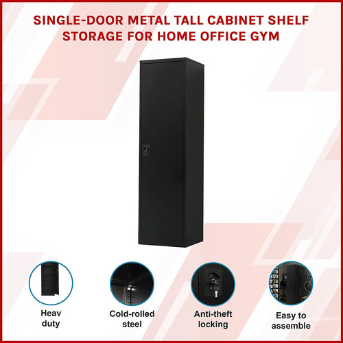 Single Door Metal Locker Cabinet - Black without Legs