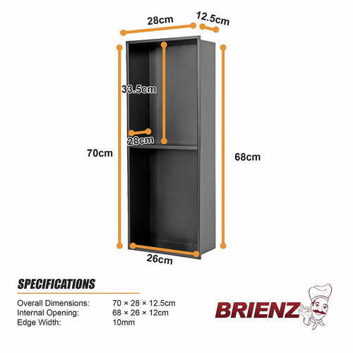70cm Black Recessed Shower Niche Shelf 304 Stainless Steel No Tile Bathroom Wall Insert
