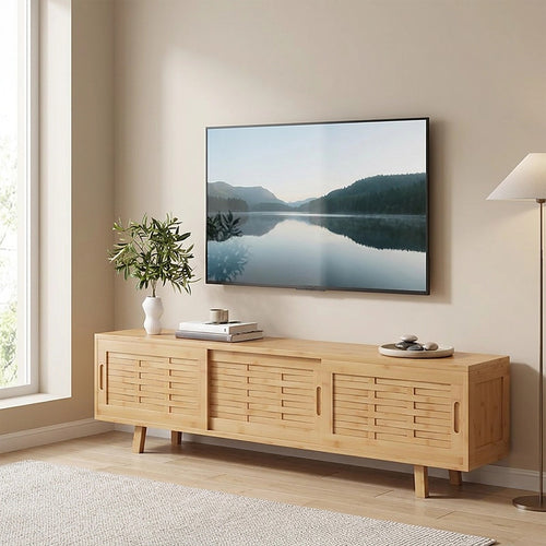 Bamboo TV Cabinet 150cm Entertainment Unit 3 Door