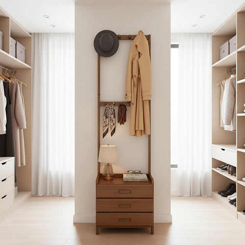 42x165cm Wooden Hall Stand with Drawer – Modern Minimalist Floor Coat Rack in Dark Wood