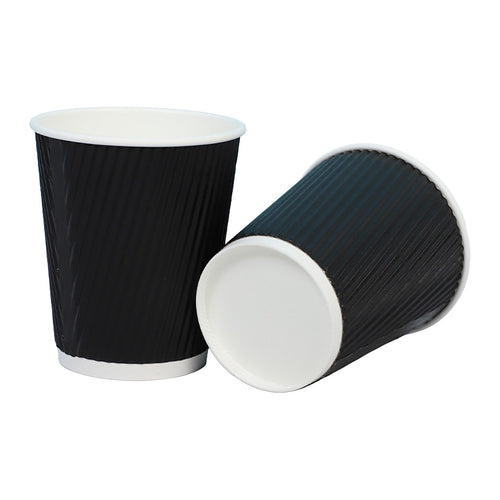 Black Triple Wall Coffee Cups with Matching Lids 500 Piece set 16oz