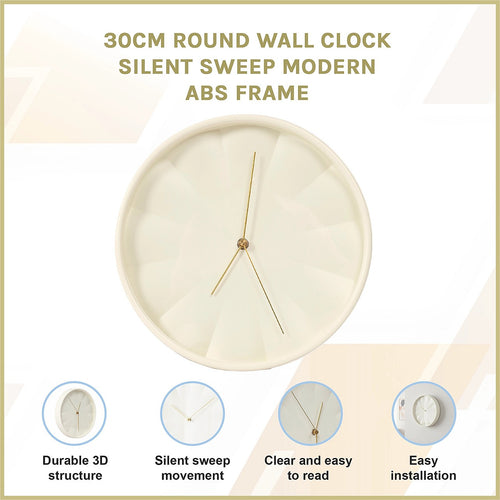 30cm Silent Sweep Wall Clock Modern ABS Frame