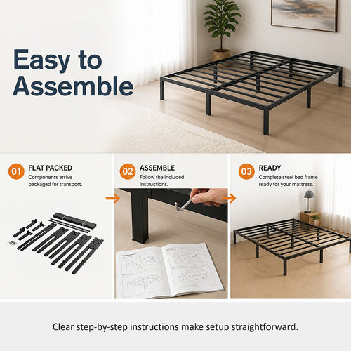 King Heavy-Duty Steel Bed Frame Base for Australian Mattresses