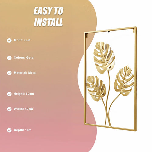 Metal Wall Picture with Leaves 40 x 60 cm Golden Decoration