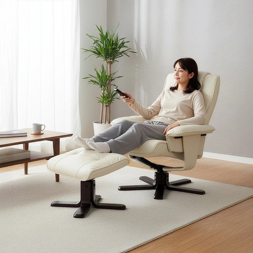 Massage Chair Recliner with Ottoman & Remote – Cream PU Leather Lounge for Home Relaxation