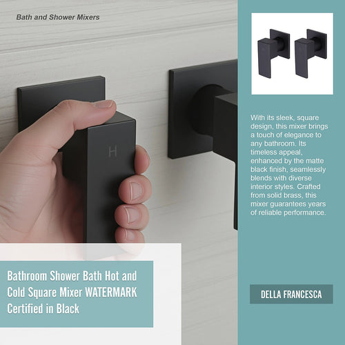 Bathroom Shower Bath Hot and Cold Square Mixer WATERMARK Certified - Black