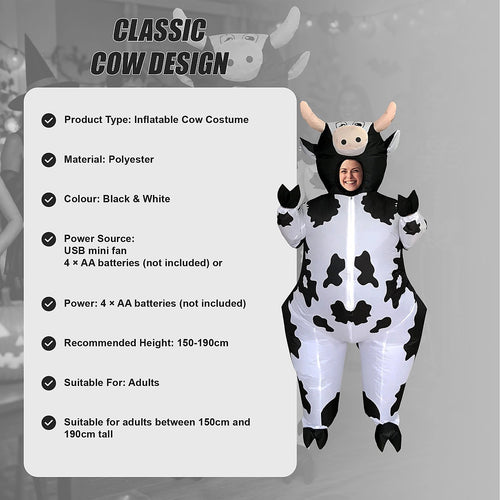 Adult Inflatable Cow Costume Blow Up Fancy Dress Halloween Party Suit