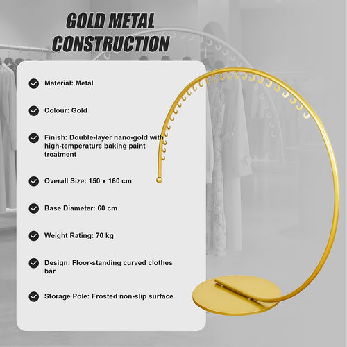 Commercial Clothes Rail – 160cm Curved Gold Metal Rack