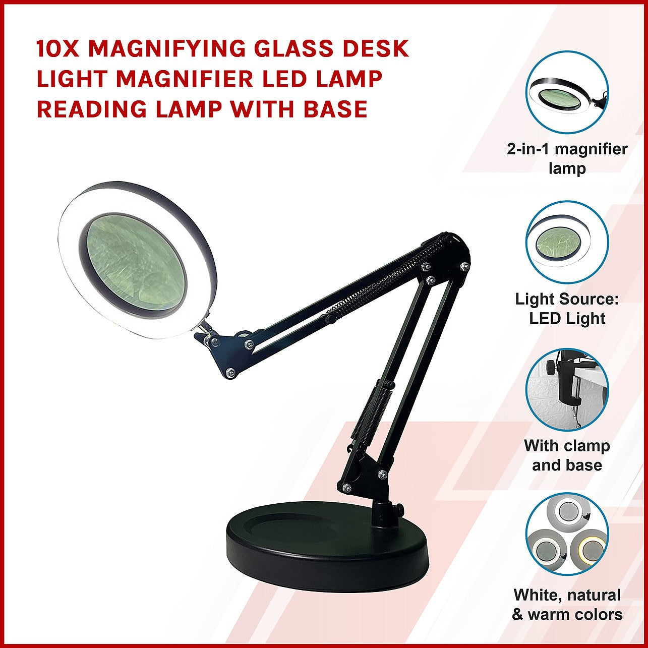 Magnifying Led 10X Magnifying Glass Desk Light Magnifier LED Lamp Reading Lamp With ...
