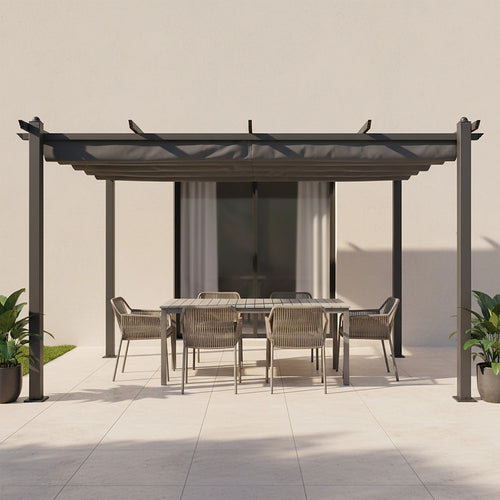 3x4M Aluminium Pergola Marquee with Retractable Roof – Outdoor Garden Patio Canopy Shelter