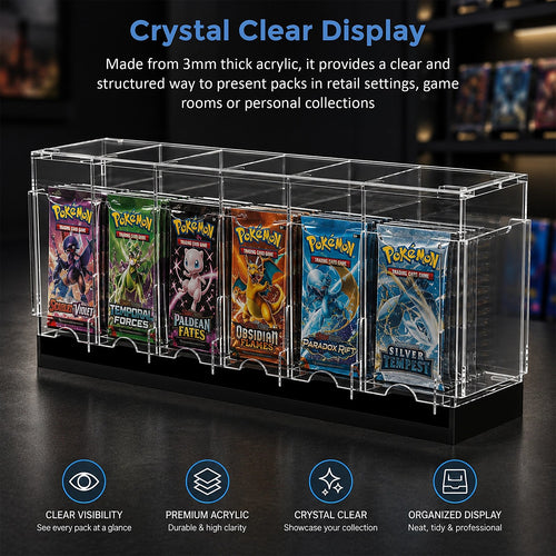 6 Slot Booster Pack Dispenser Acrylic Stackable Black Base