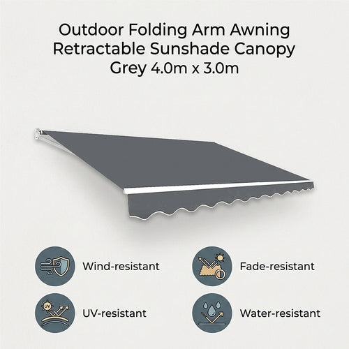 Outdoor Awning Grey - 4x3m Retractable Sunshade