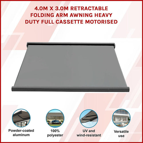 Retractable Heavy Duty Cassette Awning 4x3m Grey 