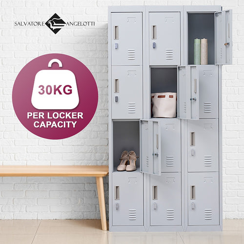12-Door Locker – Grey with Padlock-operated | Secure Storage for Office, Gym or School Use