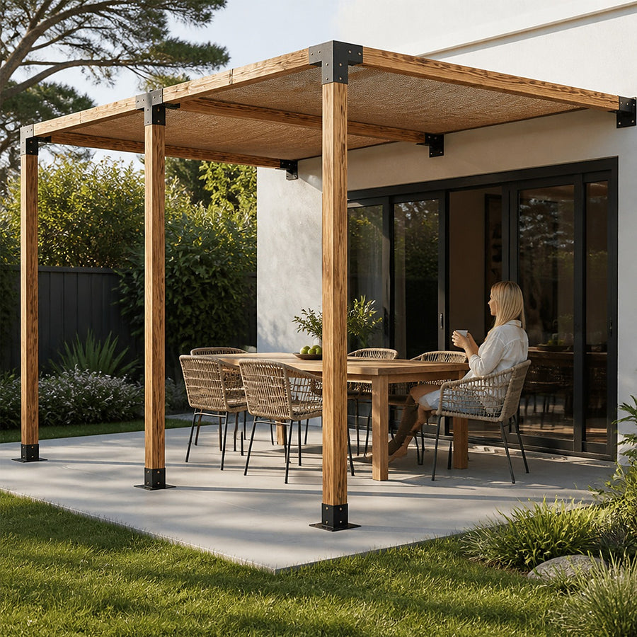 DIY Pergola Kit – Double Wall Mount with Coffee Screens Set with Brackets