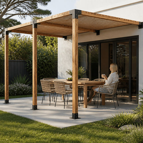 DIY Pergola Kit – Double Wall Mount with Coffee Screens Set with Brackets