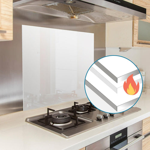 Toughened 60 x 70cm White Glass Kitchen Splashback