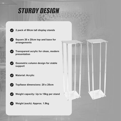 2 Pack 80cm Acrylic Flower Stand Wedding Display Centrepiece