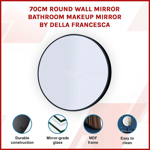 70cm Round Wall Mirror Bathroom Makeup Mirror by Della Francesca - Black