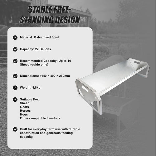 Heavy Duty Galvanised Livestock Feeding Trough 22 Gallon Sheep Goat Feeder