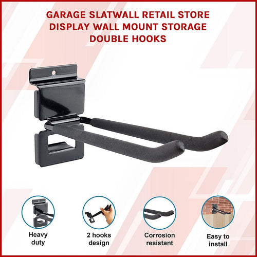 Slatwall Storage Pack for Retail Display Garage Storage - Black Double Hook