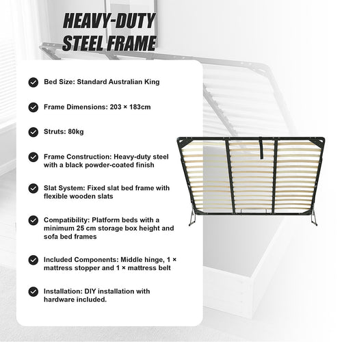 Gas Lift Bed Mechanism – King Bed Frame with Wooden Slats