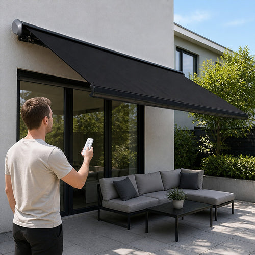 Motorised Folding Arm Awning 5x3m | Full Cassette Black