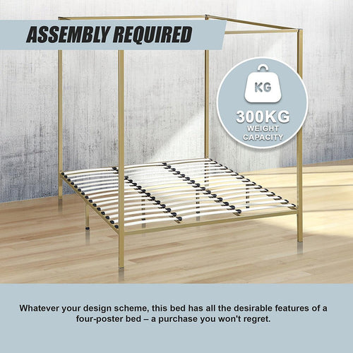 4 Four Poster King Bed Frame - Gold