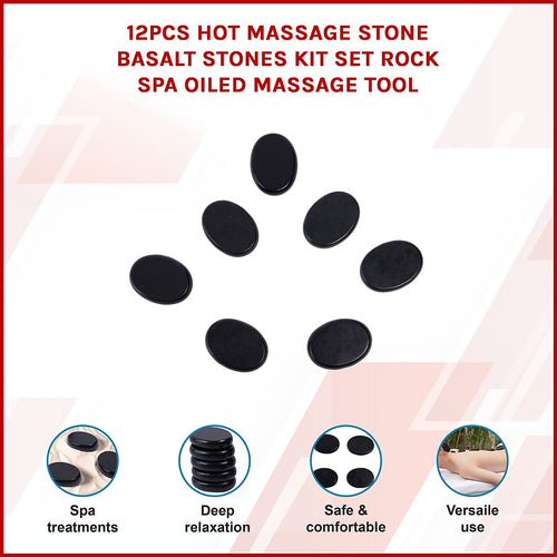 12-Piece Hot Massage Stone Set – Natural Basalt Stones for Spa, Stress Relief & Relaxation Therapy