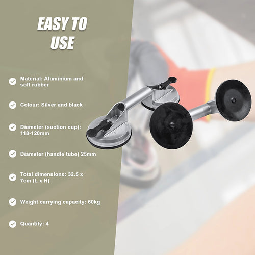 4 x Double Suction Glass Lifting Tool 70kg Vacuum Puller Lifter Aluminium