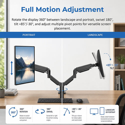 Monitor Arm 24-40 Inch Gas Spring Desk Mount VESA Monitor Stand