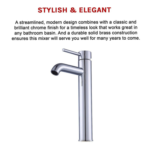 Tall Basin Mixer Tap Faucet - Kitchen Laundry Bathroom Sink in Chrome