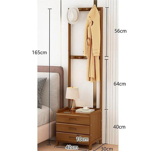 Wooden Hall Stand Modern Style Minimalist Home Floor Coat Rack with Drawer - Dark Wood
