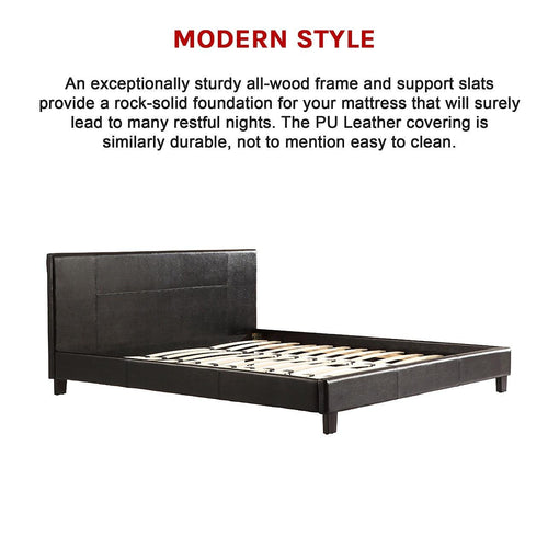 King Bed Frame Black PU Leather