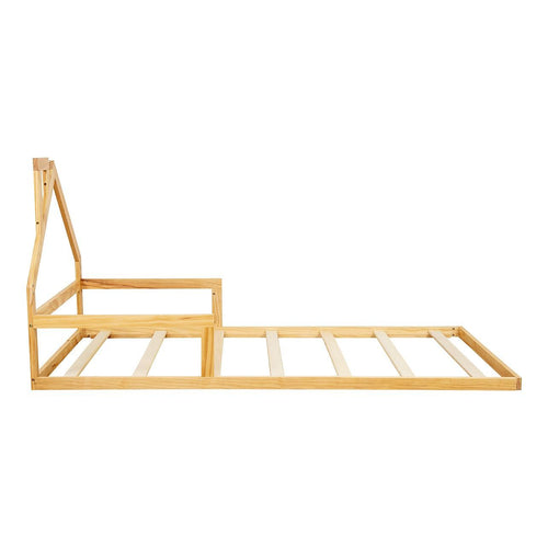 Pine Floor Bed House Frame in Wood for Kids and Toddlers - Single
