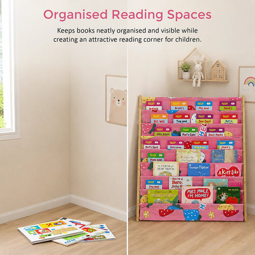 Children’s Book Display Rack – 8-Tier Bamboo Kids Bookshelf