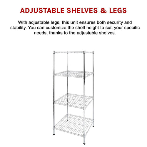 Modular Wire Storage Shelf 450 x 450 x 1800mm Steel Shelving - Carbon Chrome Plated
