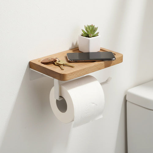 Toilet Paper Holder with Shelf Wall Mounted Bathroom Storage & Display