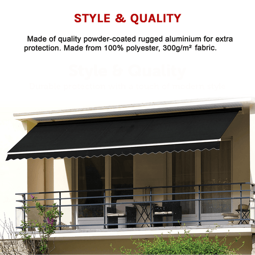 Outdoor Awning Black - 4x3m Retractable Sunshade